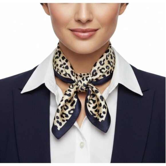⭐Elegant Bandana Square Scarf Silky Satin Vintage Style Animal Print Leopard Tan - Picture 1 of 6